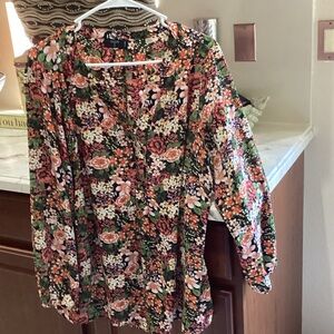 Tahari Woman Floral Blouse - Green and Pink